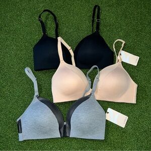 •new• 3pk LIVELY all-day deep v no-wire plunge bra black, grey, almond 34C